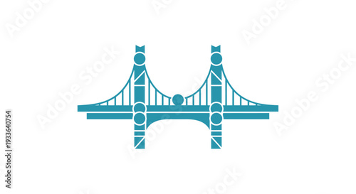 Iconic suspension bridge structure illustration in teal color.