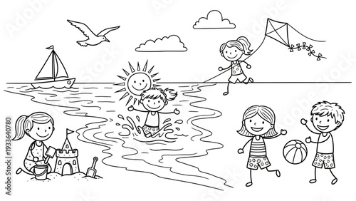 Children Playing on the Beach.