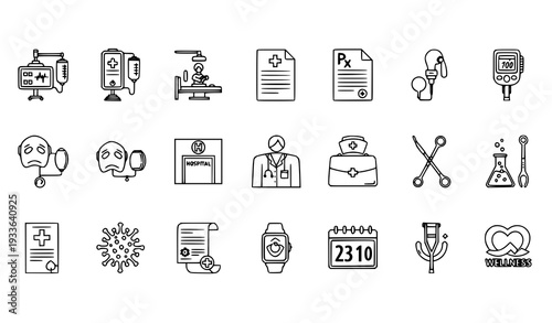 Healthcare and Hospital Monoline Icons Set Editable Stroke Medical Pictogram Collection