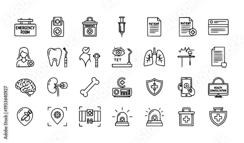 Modern Hospital Medical Outline Icons Pack Healthcare Linear Symbols for Web and App