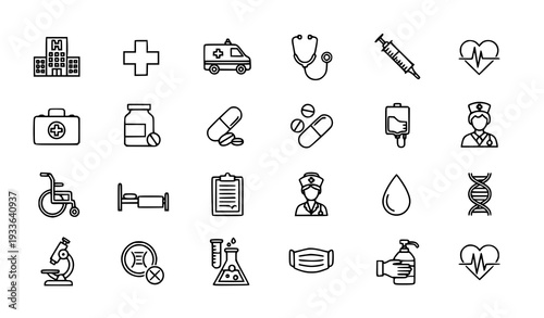 Hospital and Medical Line Icons Set Editable Stroke Modern Healthcare Outline Collection