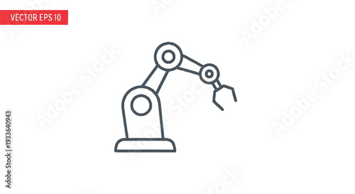 Industrial robotic arm line art icon.
