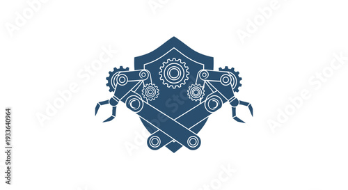 Industrial Robot Arms and Gears Emblem.