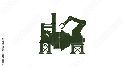 Industrial Robot Arm Working on Manufacturing Machinery.