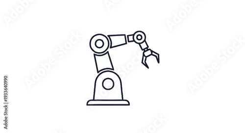 Industrial Robotic Arm Line Art Icon.