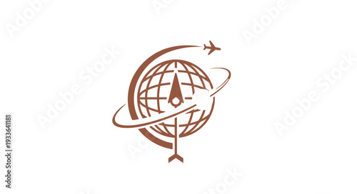 Global Travel and Tourism Compass with Airplane Icon.