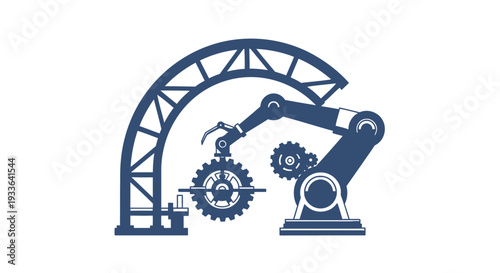 Industrial Robotic Arm Assembling Gears on a Factory Floor.