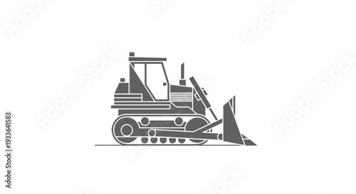 Illustration of a heavy-duty bulldozer machine in a side view.