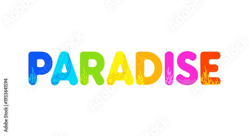 Vibrant Paradise Text Illustration on a Clean Background from a Straight-On Viewpoint