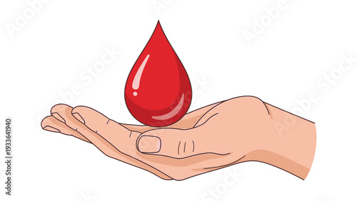 Hand Holding Red Blood Drop.