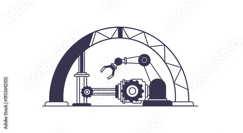 Industrial Robotic Arm Assembly Line Machine.