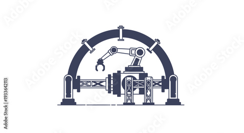 Industrial Robotic Arm Assembly Line Machine.