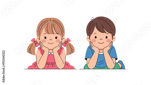 Smiling cartoon boy and girl.