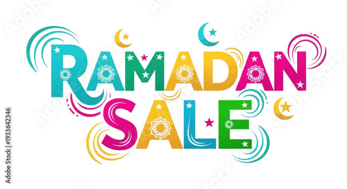 Vibrant Ramadan Sale Illustration Featuring Crescent Moon and Star Symbols