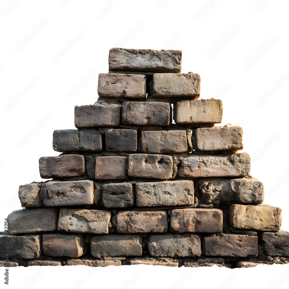 Obraz premium Brick structure stacked in pyramid formation with transparent background