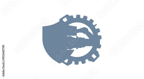 Industrial Shield and Gear Symbol for Security and Engineering.