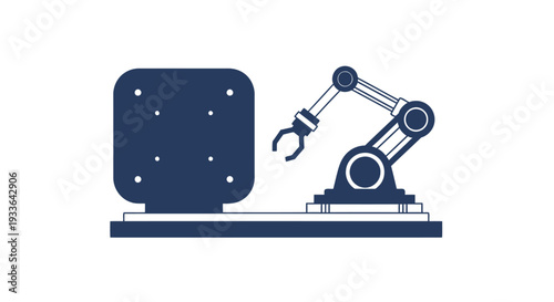 Industrial Robotic Arm Working with Manufacturing Component.