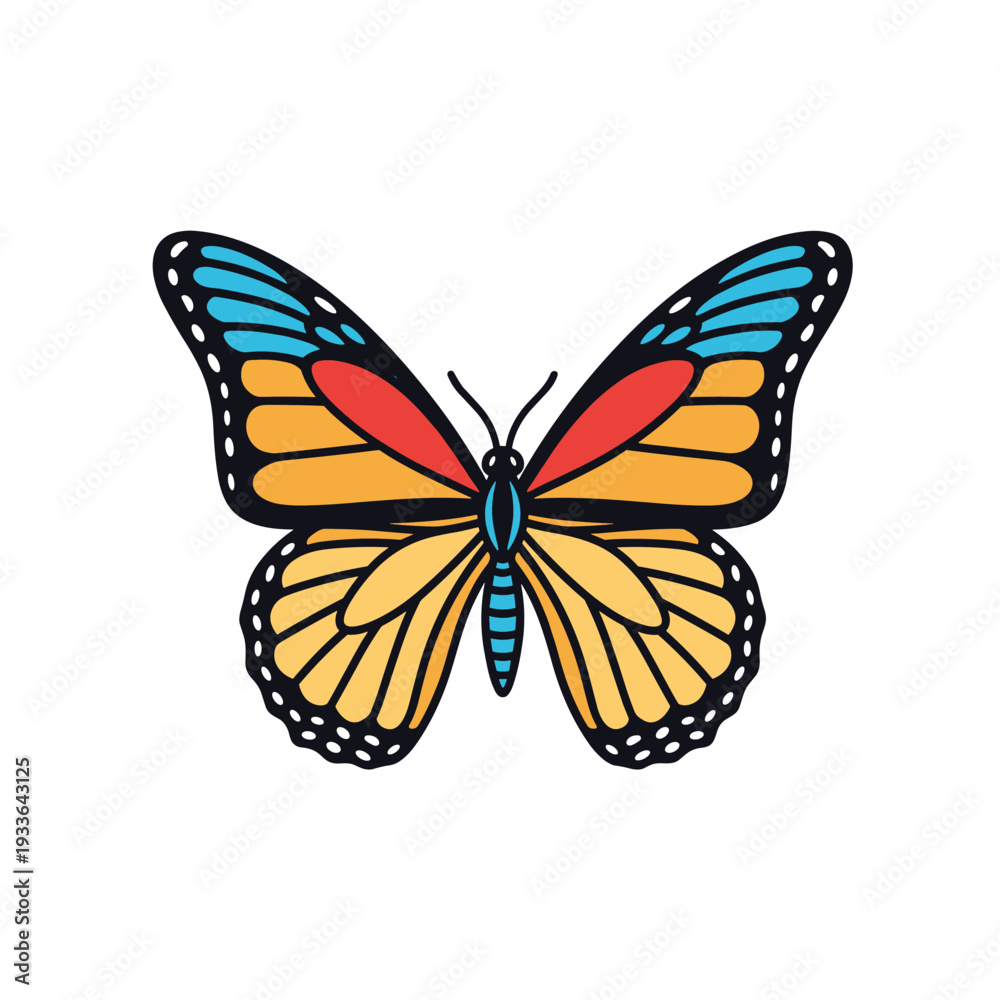 Obraz premium Colorful Monarch Butterfly Illustration Isolated on White Background.