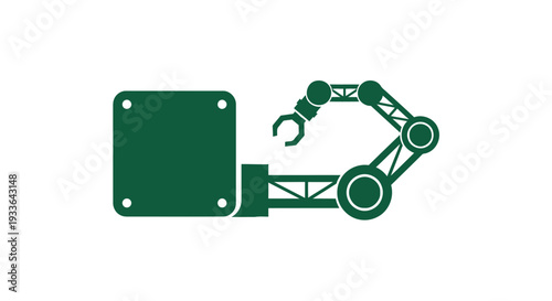 Industrial robotic arm with mechanical gripper and base.