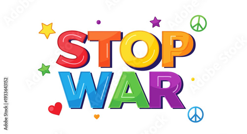 Vibrant Anti-War Illustration Featuring Peace Symbols and Stars Against Conflict