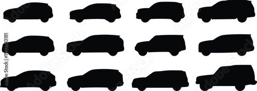 PrintBlack Silhouettes Collection of Various SUV and Offroad Car Models for Automotive Industry Transport Design and Vehicle Marketing,