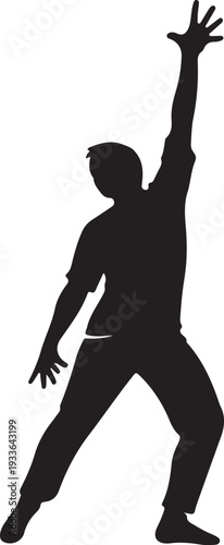 Expressive human silhouette reaching upwards with outstretched arm, depicting a powerful gesture of hope, striving, and personal achievement, perfect for conveying ambition and overcoming challenges