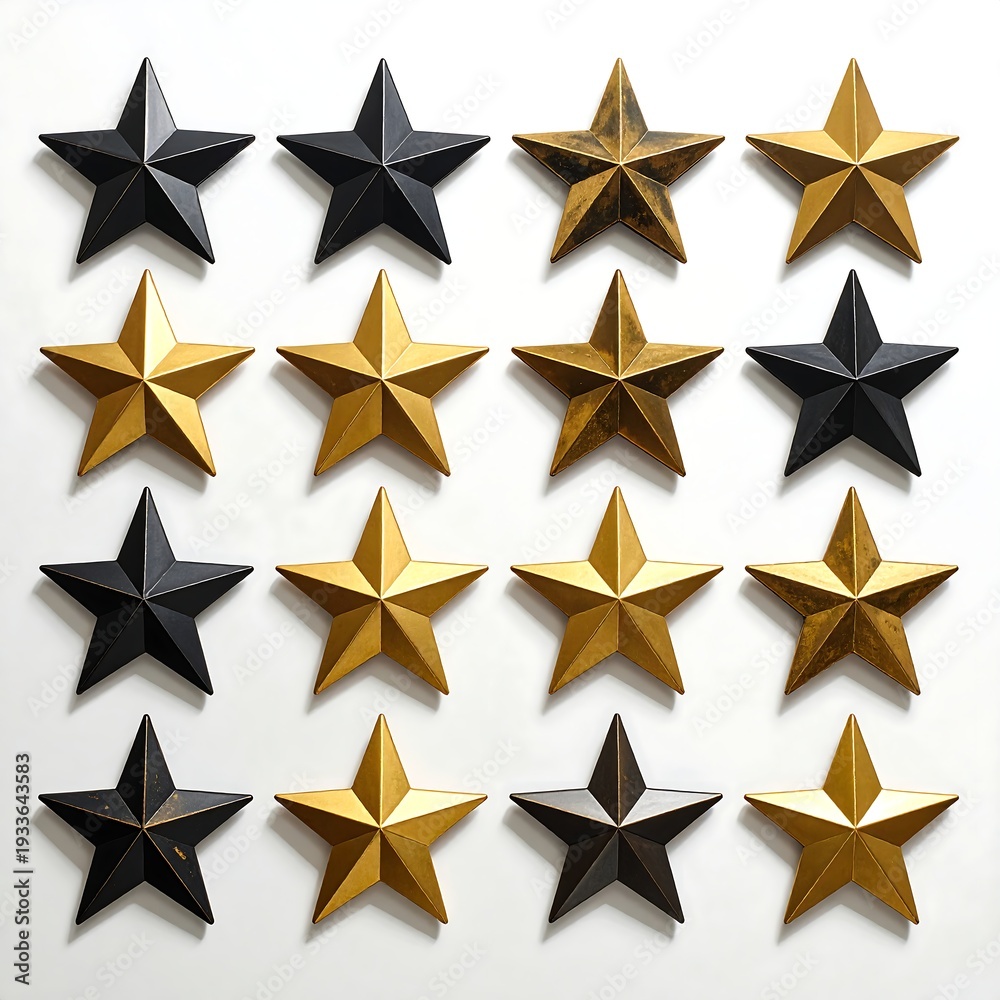 Obraz premium A grid of 20 metallic stars in black and gold