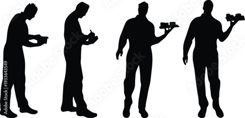 PrintBlack Silhouettes of Waiters and Servers Taking Orders and Carrying Food Trays for Restaurant Cafe and Hospitality Industry,