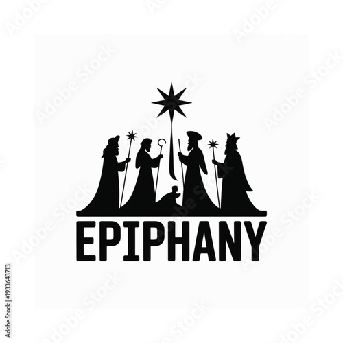 Silhouetted depiction of the three wise men visiting baby jesus