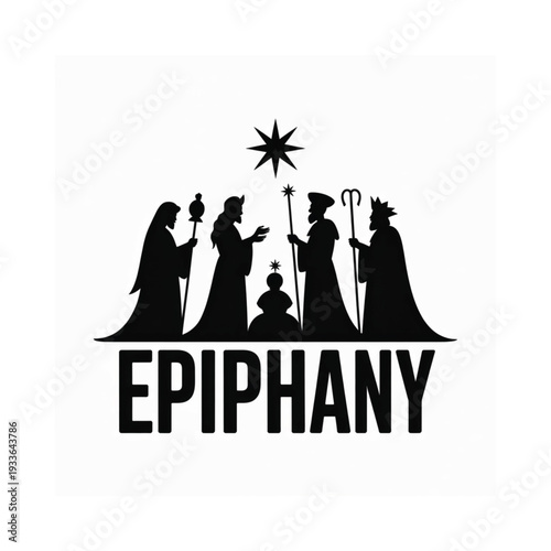 A black silhouette of the nativity scene with the word epiphany