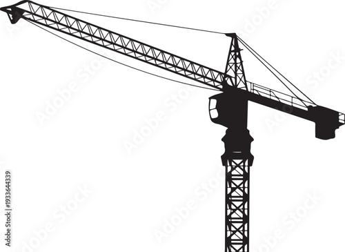Black silhouette construction crane tower crane