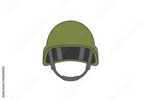 Kevlar Ballistic Protection Headgear And Protective Military Helmet With Chin Strap Isolated On White Background