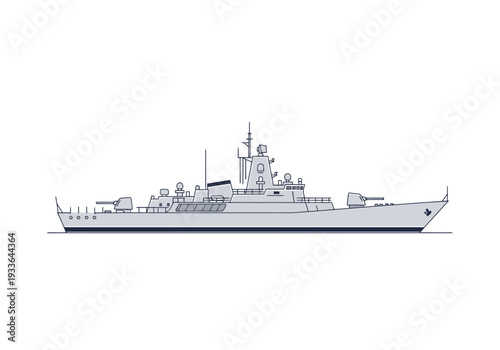 Naval Warship Vessel Side Profile Sideview Outline Clean Simple Digital Representation Of Military Maritime Craft For Naval Forces Warfare And Marine