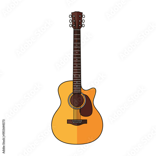 Acoustic guitar with a cutaway body and six strings.