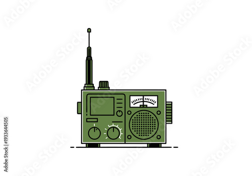 Retro Military Style Portable Broadcast Receiver With Antenna And Dial For Audio Reception
