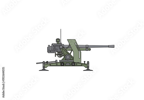 Front View of an Anti Aircraft Gun Mounted on a Stabilized Platform with Targeting Optics and Antennae Visible for Military or Defense Concepts