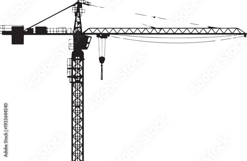 Black silhouette construction crane tower crane