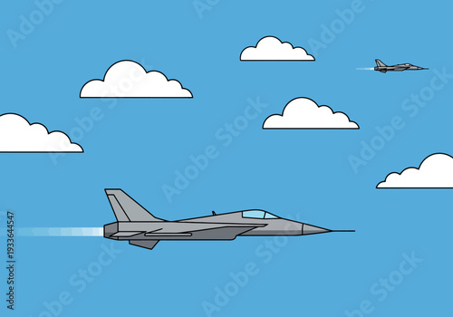 Modern Jet Aircraft Ascending Through Wispy Clouds in a Clear Blue Sky