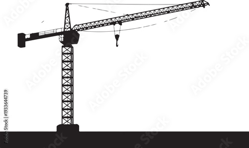 Black silhouette construction crane white background