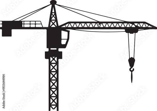 Black silhouette construction crane with hook