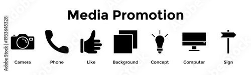 Media Promotion Banner Web Icon Vector Illustration Concept For Camera, Phone, Like, Background, Concept, Computer, Sign