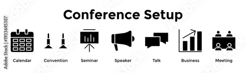 Conference Setup Banner Web Icon Vector Illustration Concept For Calendar, Convention, Seminar, Speaker, Talk, Business, Meeting