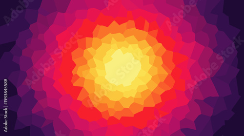 Abstract geometric pattern with a vibrant gradient transitioning from bright yellow at the center to deep purple at the edges.