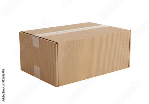 Cardboard box closed taped on a white surface