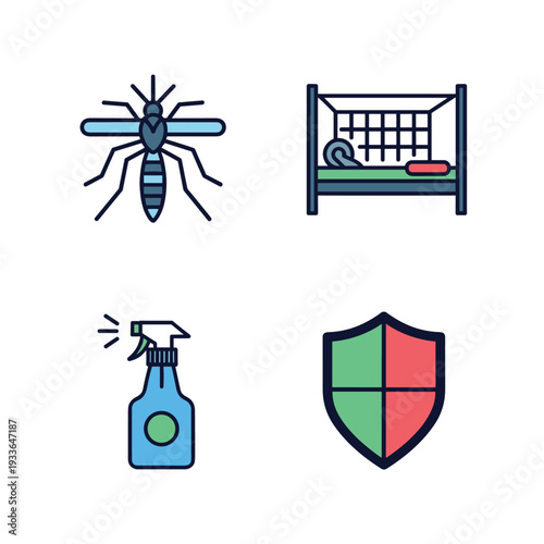 Mosquito Protection Set Icons Vector Illustration.