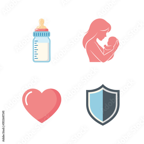 Set of Icons Representing Motherhood and Care.