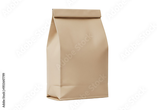 Tan paper bag top flap folded over Solid white background