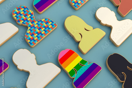 3D Illustration of diverse profile icons representing diversity, equity and inclusion (DEI)