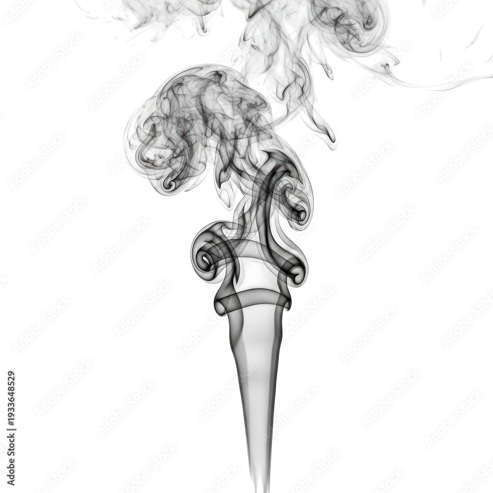 Fototapeta premium Elegant Swirling Smoke Wisps Ascending Against White Background