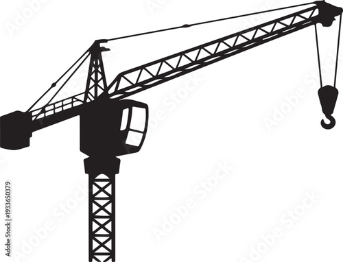 Black silhouette of a construction crane hook